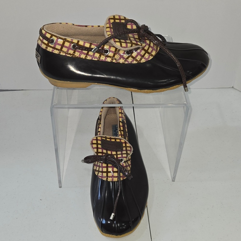 Sperry Top-Sider Women 9 Brown Plaid Waterproof Rubber Duck Boot Shoe G10-CH373